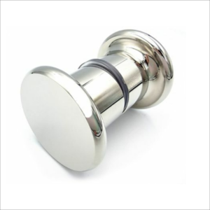 Large back-to-back mushroom glass door knob in polished stainless steel